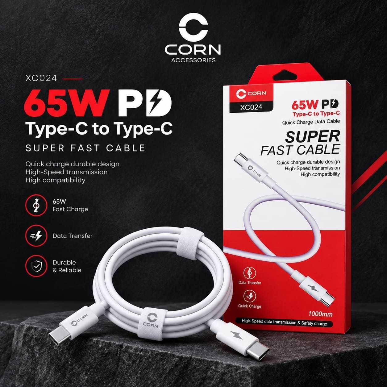 CORN XC024 Type-C to Type-C Data Cable |Quick Charge | Data Transfer |1000mm |