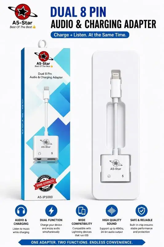 A5-IP1000 DUAL 8 PIN AUDIO & CHARGING ADAPTER