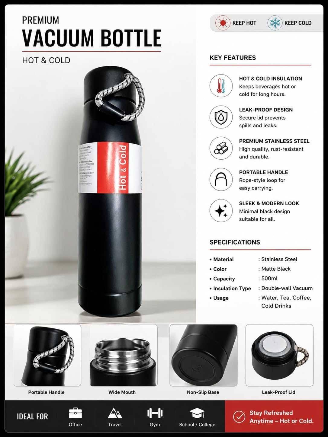 Vacuum Bottle Cup 550ml Thermos