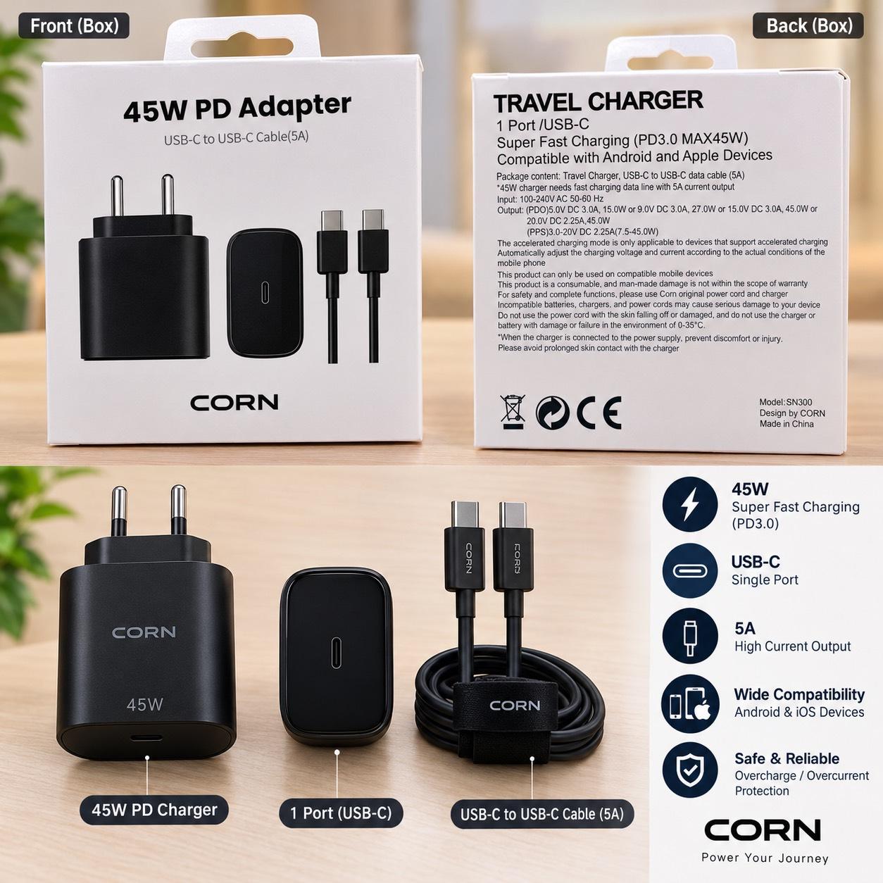 CORN SN300 45W Charger C TO C Cable