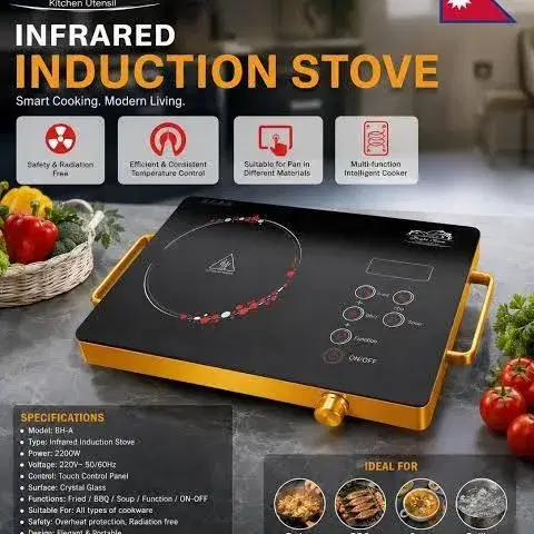 Electric Infrared Cooktop – Glass Ceramic Tabletop Stove with Touch & Knob Control, Even Heating, Overheat Protection & Waterproof Design - Smartgallery
