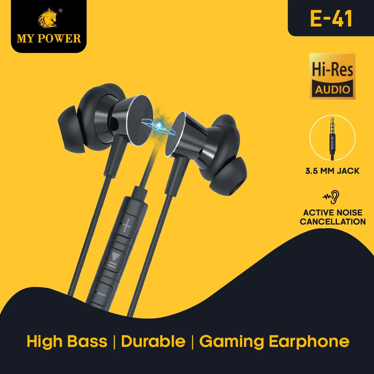 My Power 3.5mm Earphone E-41 | Extra Bass | Active Noise-Cancellation