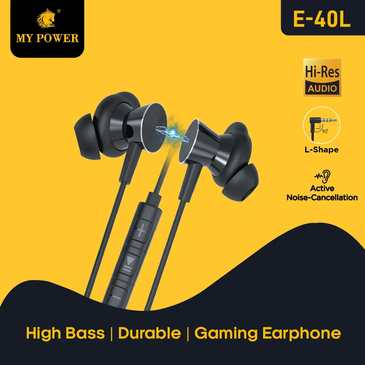 My Power 3.5mm Earphone E-40L L-shape | Extra Bass | Passive Noise-Cancellation