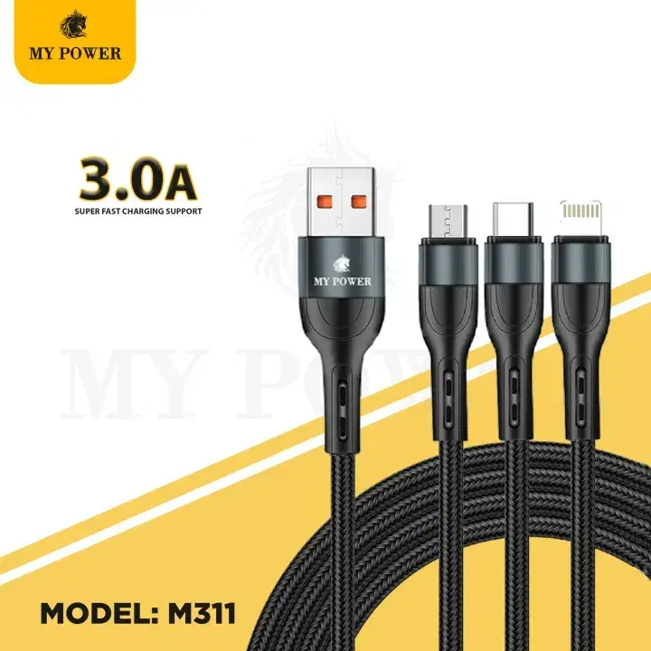 MY Power 3 in 1 Multi Charging Cable Compatible USB to Type c , USB to Micro, USB to Lightning, md311