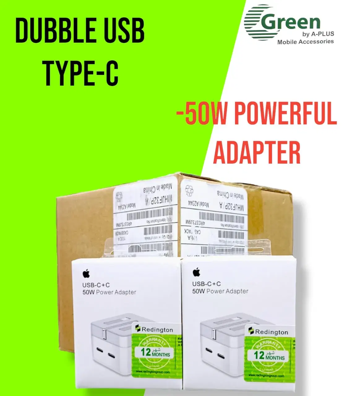 Double USB Type C Power Adapter Green