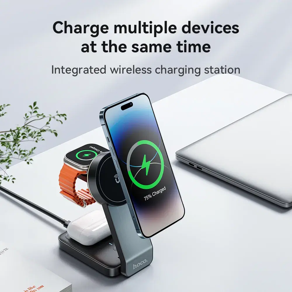HOCO CQ3 Motorcycle folding 3-in-1 magnetic wireless fast charger