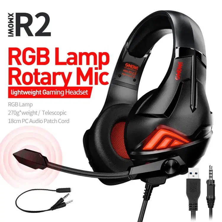 xMOWi R2 RGB Lighting Gaming Headset Omnidirectional Noise Reduction Microphone With Arm Adjustment