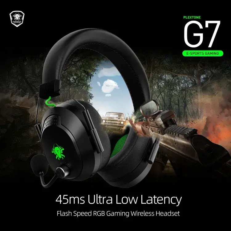 Plextone G7 Flash Speed Rgb Chroma Led Wireless Bluetooth 5.1 Gaming Headset With Enc Detachable Mic For E-sport Gaming