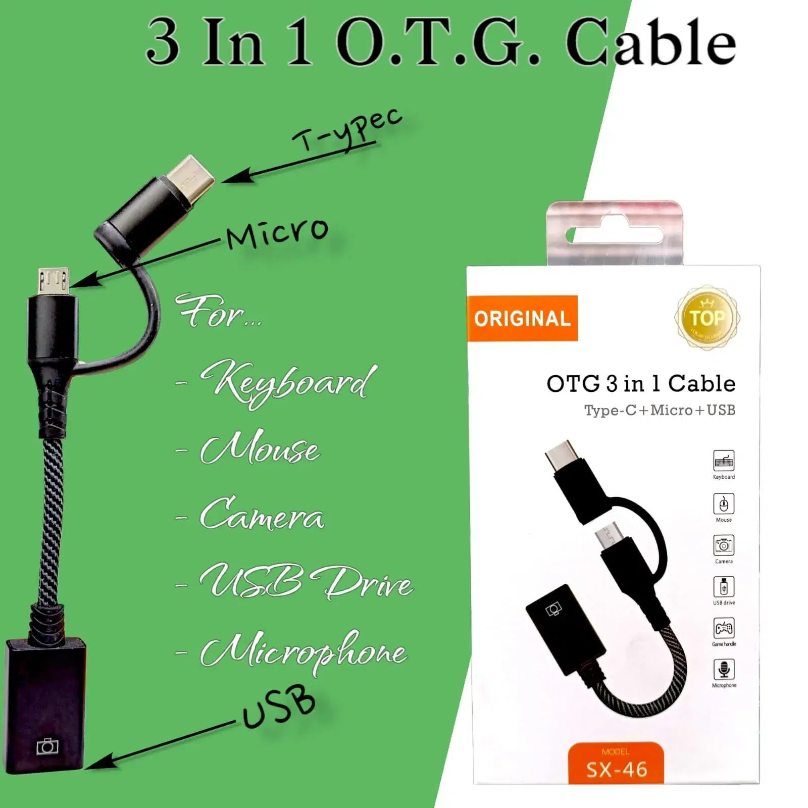 Green SX 46 3 in 1 OTG Cable