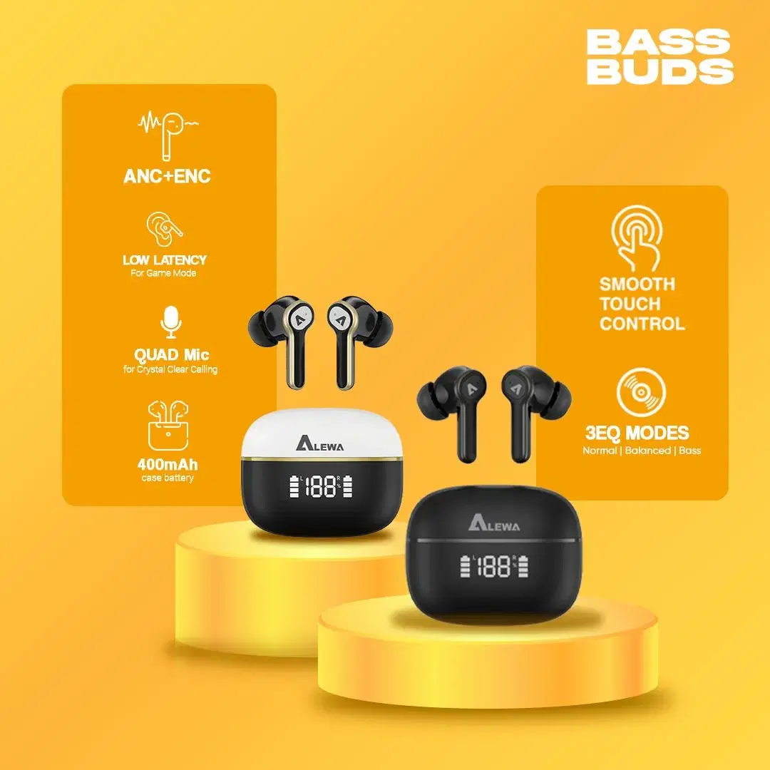 Alewa BassBuds 3 Equalizer Modes, 4 Mics Clear Calling, 50ms Low Latency Gaming, Bluetooth 5.3 True Wireless In Ear Earbuds | Digital Disp