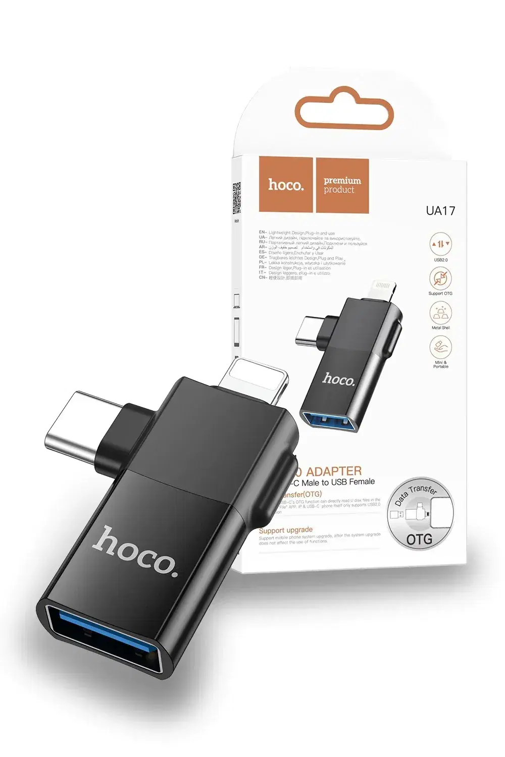 Hoco UA17 iOS /Type C Male To Micro USB Female 2-in-1 Adapter For Converter Date Transmission OTG Adapter
