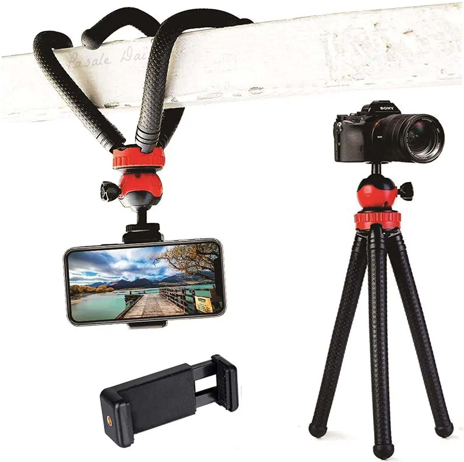 Black Flexible Gorilla Tripod for Mobile DSLR with Holder - 30CM
