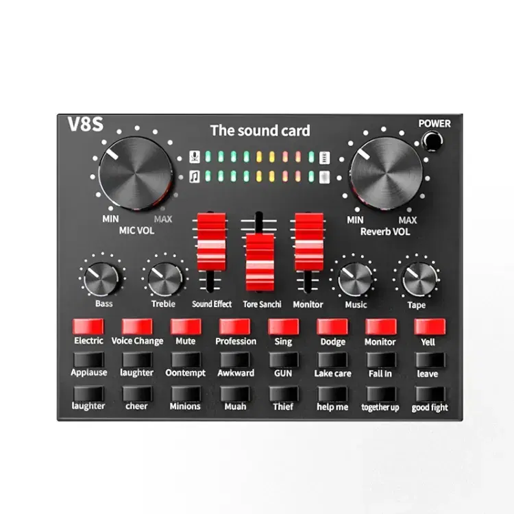 V8s Multifunctional Live Sound Card USB Audio Interface Mixer for Recording Songs Podcast