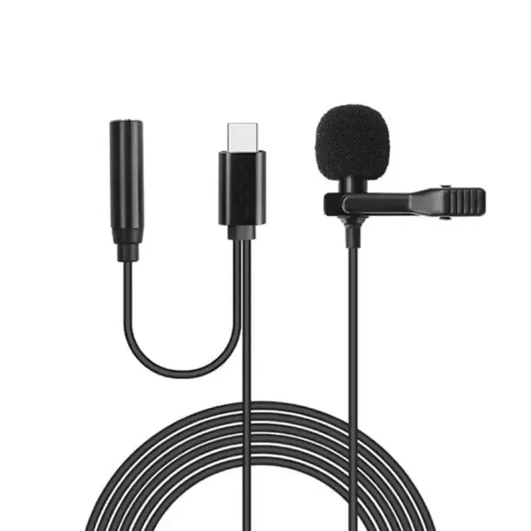 2 in 1 Lavalier Type C Microphone for Android Mobile Mic with Audio Monitor Jack