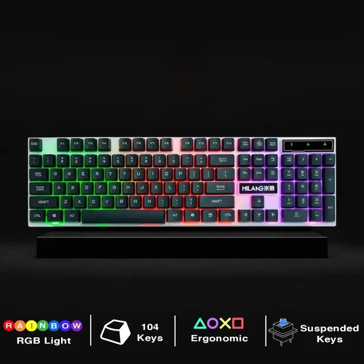 MILANG K6 Professional Polychromatic RGB Rainbow Backlit Gaming Waterproof Mech Feel Keyboard
