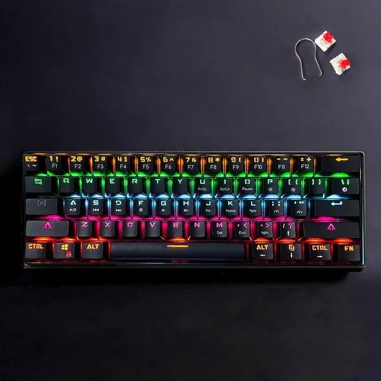 Bajeal HJK682 Hotswappable Mechanical Gaming Keyboard 61 Keys Rainbow RGB Light - Red Switch