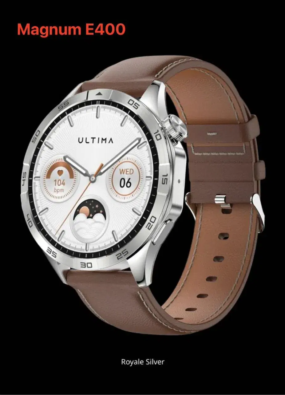 Ultima Magnum E400 Luxury Smartwatch with a 1.43” AMOLED Screen, Stainless Steel Frame, Canvas Wrist Strap & Free Leather Strap, Bluetooth Calling, Health Suite, 100+ Sports Modes, IP68 Rated Smart Watch