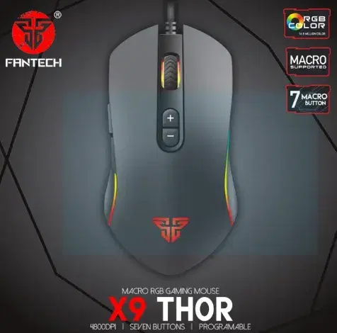 Fantech X9 Thor 4800 Dpi Programmable Rgb Backlit Usb Wired Gaming Mouse Black