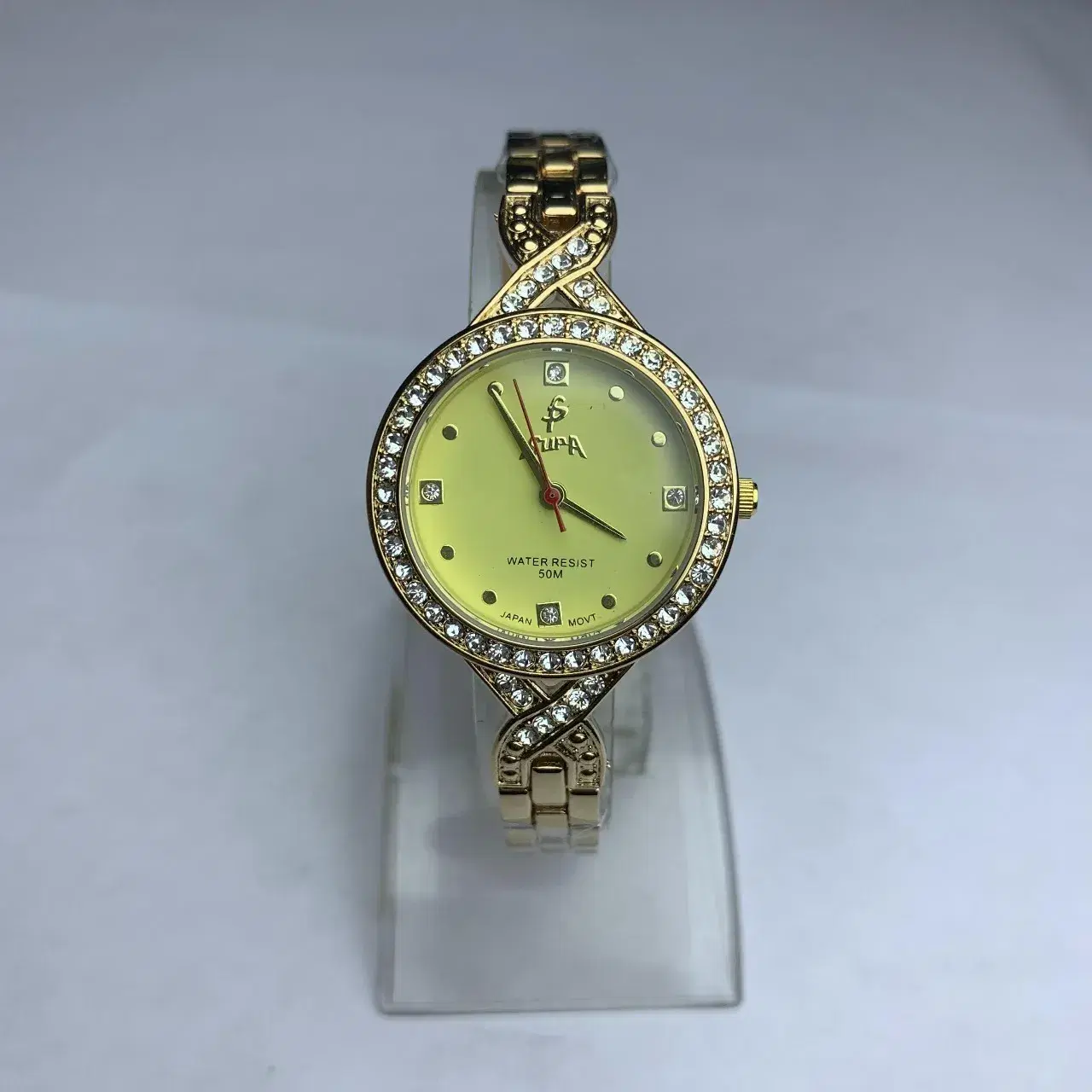 Supa Gold Colour Rounddial Diamond Bangle Watch For Women