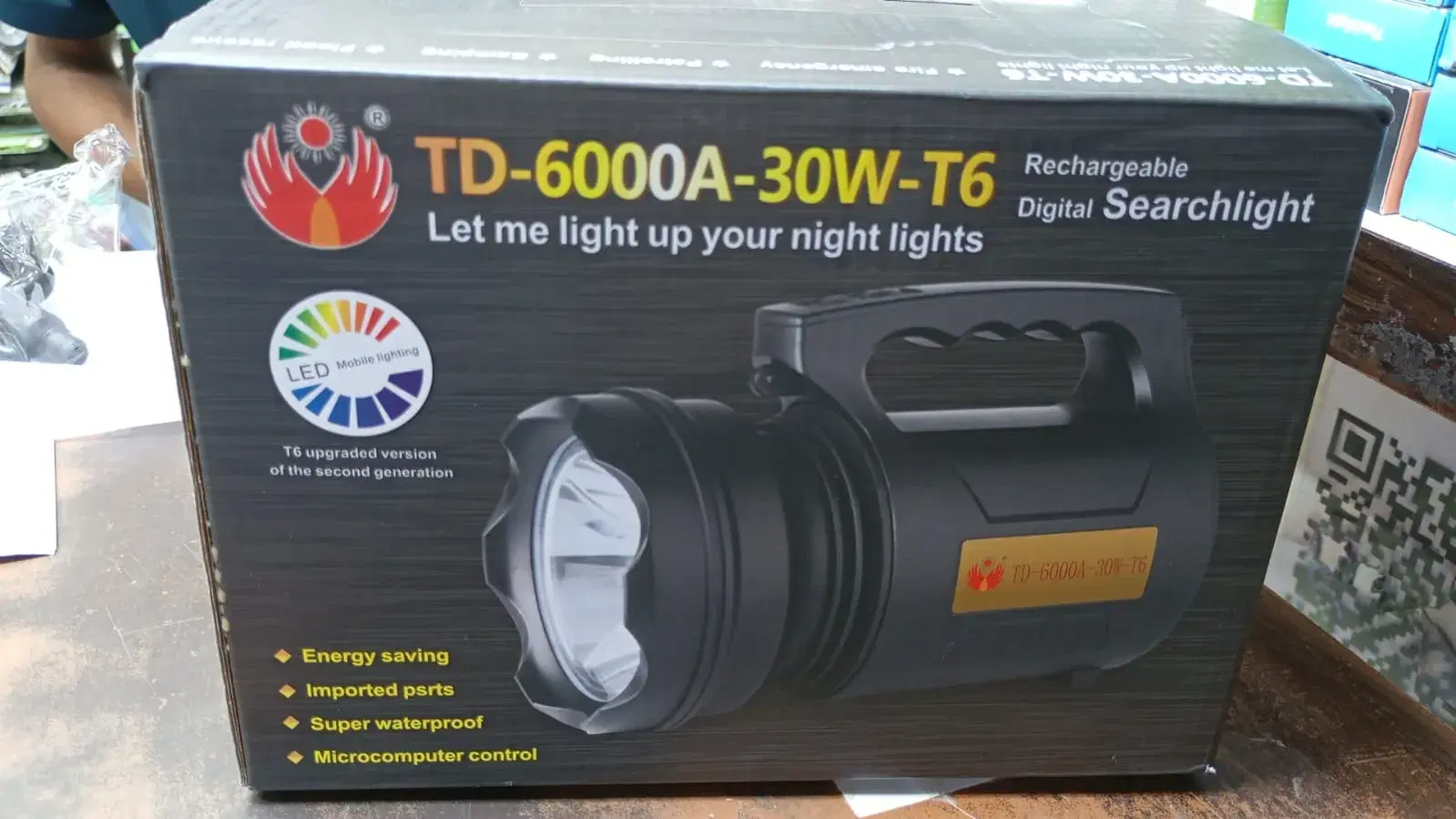 Torchlight Rechargeable Digital Searchlight Emergency Light- Torch Light TD-6000A-30W-T6