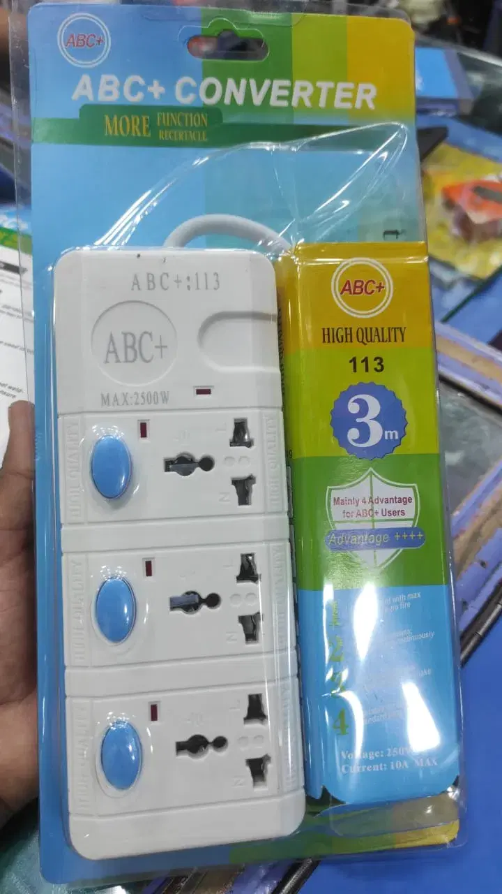 ABC+ 3-Socket Multi-Plug Max-2500W 3 Meter