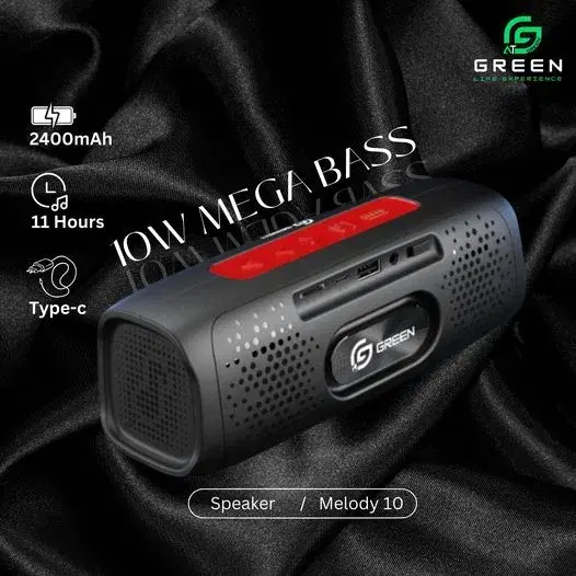 Green Melody10 Wireless Bluetooth Speaker 11 Hours Dual Speaker 10 Watt Mega Bass TWS Battery Percentage Indicator