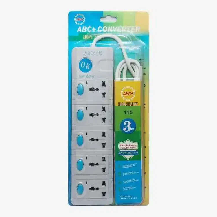 ABC+:115 3 way Extension Multiplug Cord And White/Blue 5 Port Multiplug