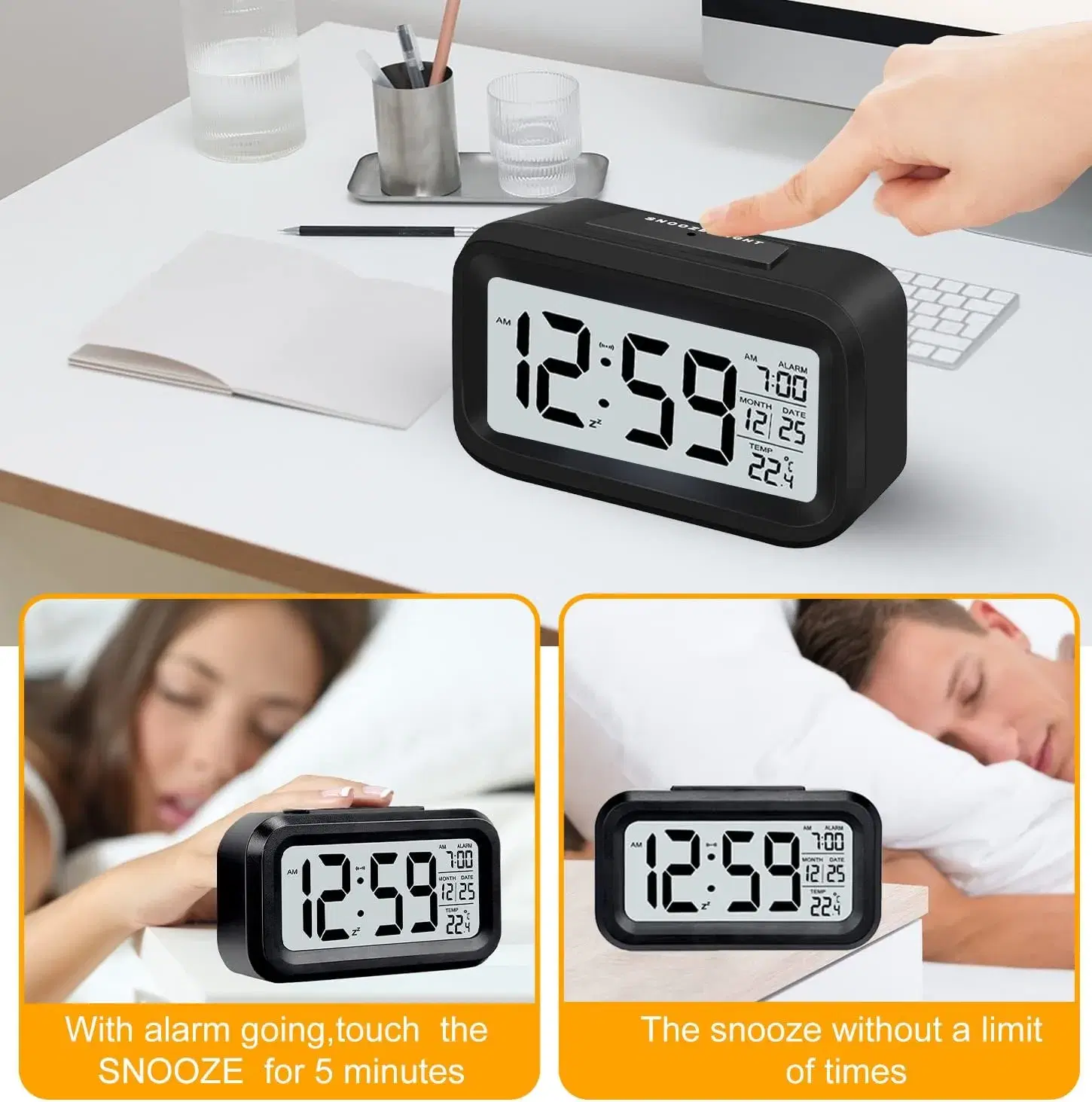 Digital Table Alarm Clock Big Sound & Time, Date, Calendar Display