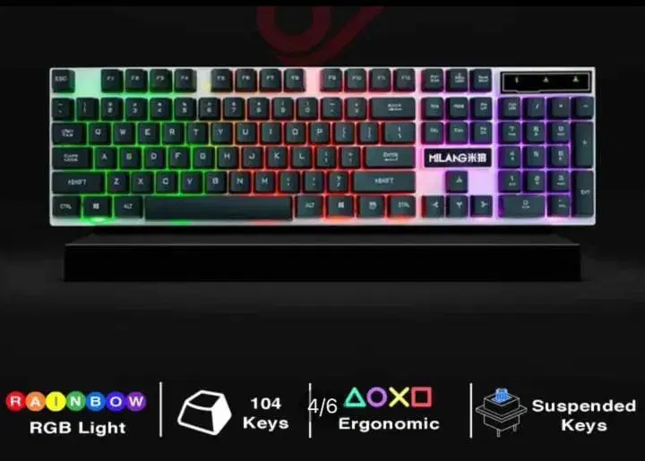 MILANG K6 Professional Polychromatic RGB Rainbow Backlit Gaming Waterproof Mech Feel Keyboard