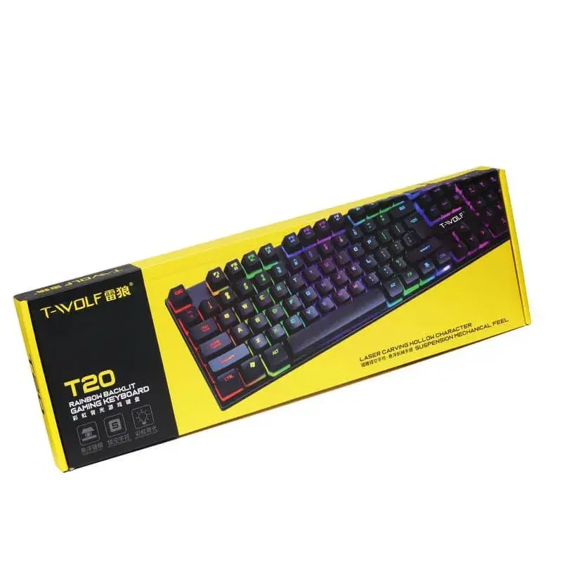 T-WOLF T20 RGB LED Backlight USB Mechanical Gaming Keyboard With Multimedia Keys Support