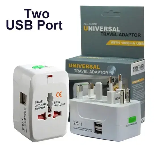 Universal Travel AC Adaptor / All in One International Plug With AU US EU Converter Plug | All In One Travel Friendly AC Adapter with 2 usb