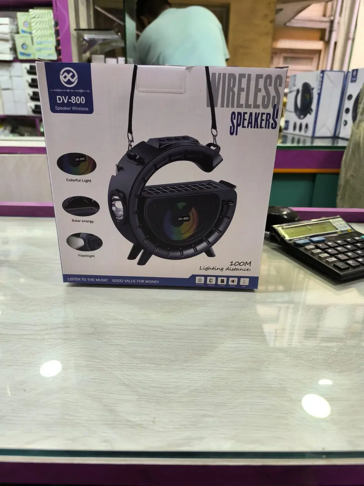 DV-800 G-shaped Colorful Atmosphere Light Flashlight Solar Wireless Bluetooth Speaker
