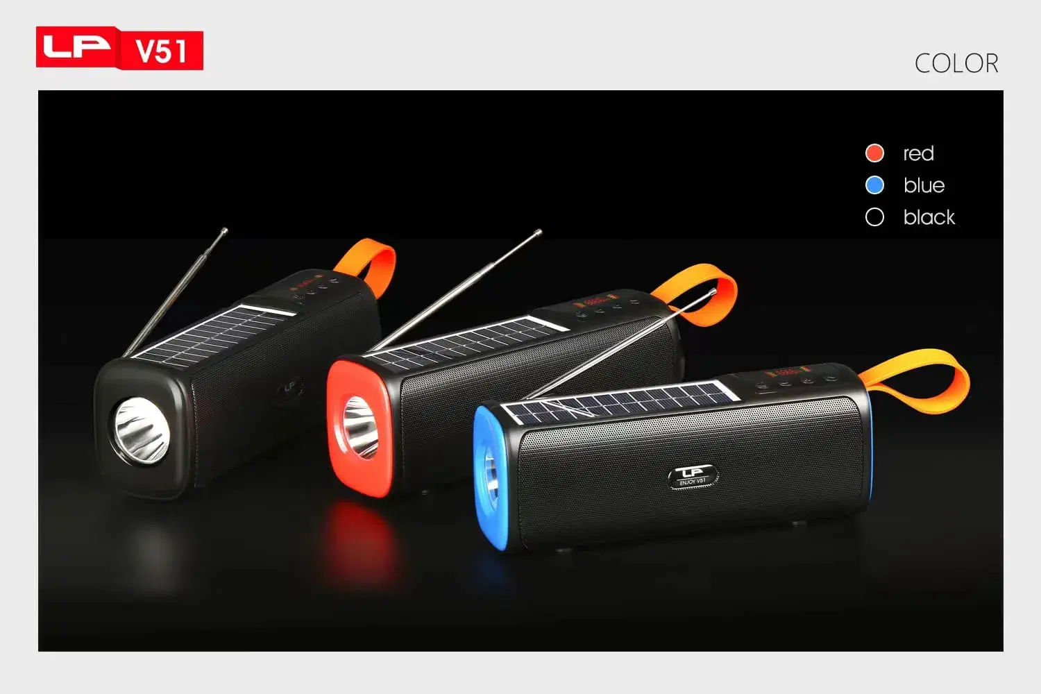 Lp-V51 Multi-Functional Wireless speaker With Solar Charging, Fm Radio And Torch Light