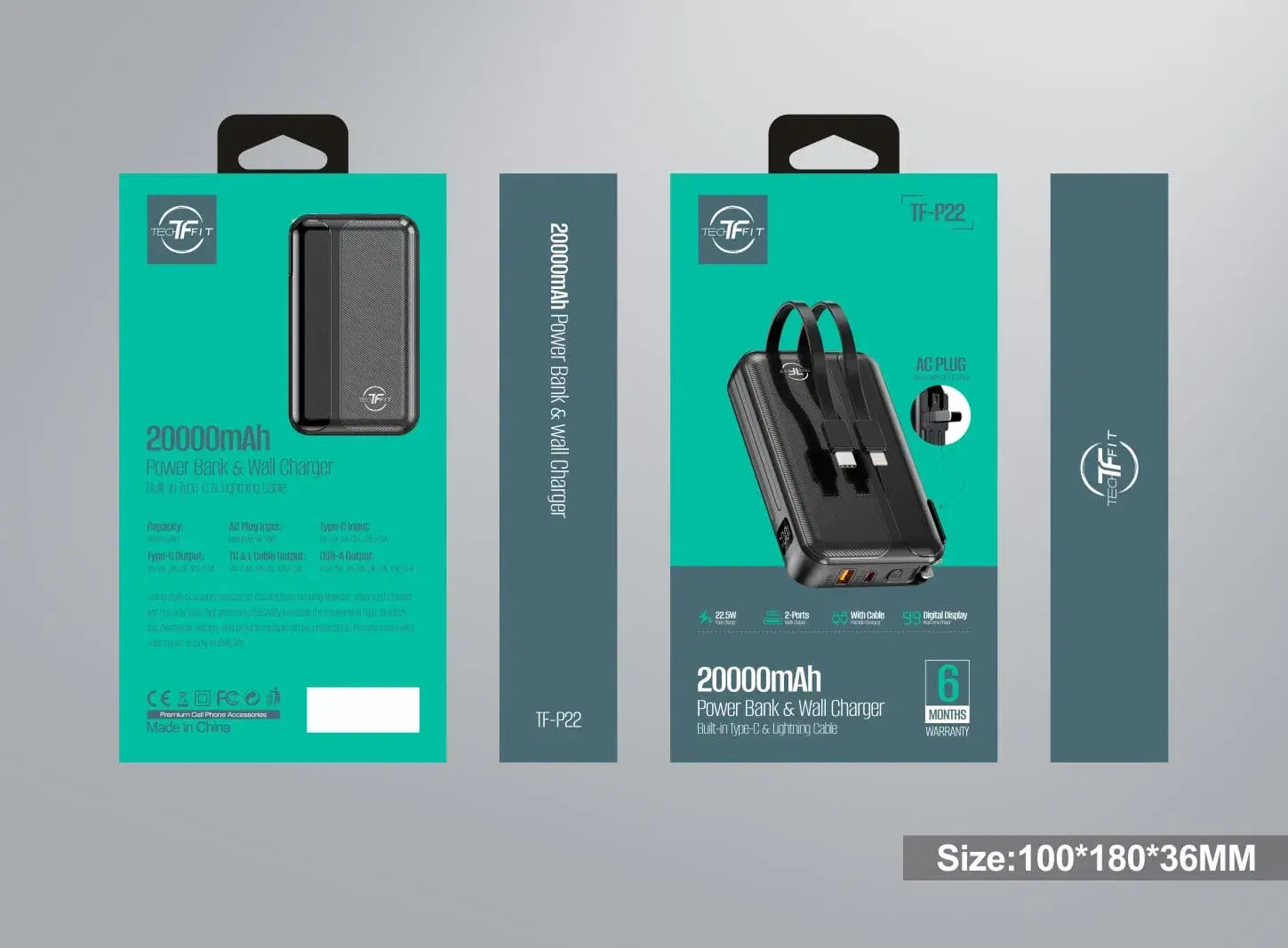 TechFit TF-P22 20000 MAH 22.5W QC/PD FAST CHARGING WIRED POWERBANK