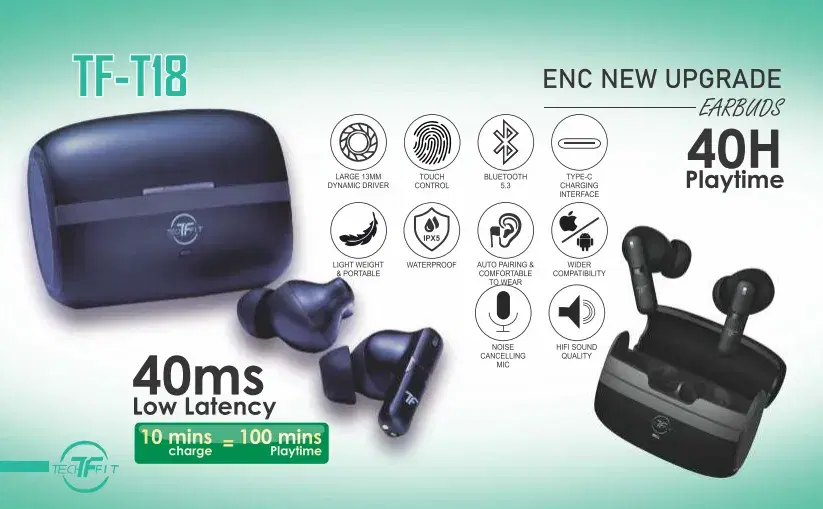 TechFit TF-T18 QUAD MIC ENC TWS EARBUDS