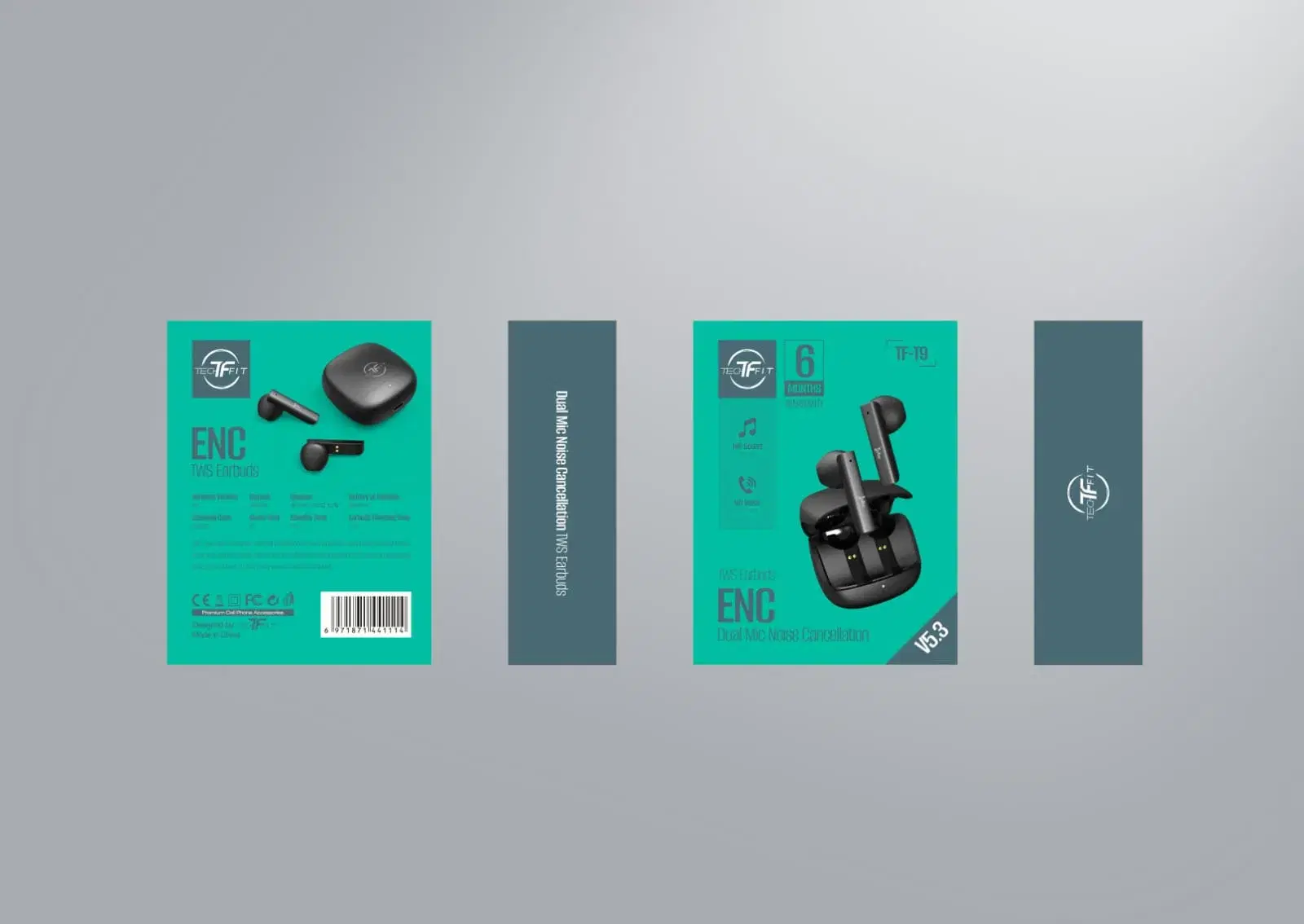 TechFit TF-T9 Dual Mic Noise Cancellation TWS Earbuds