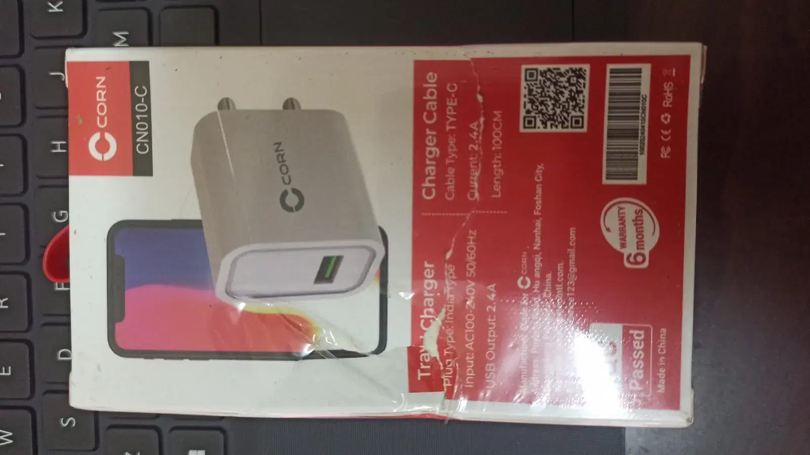 Corn CN010-C 12W 2.4A Mobile Charger With Type-C Cable