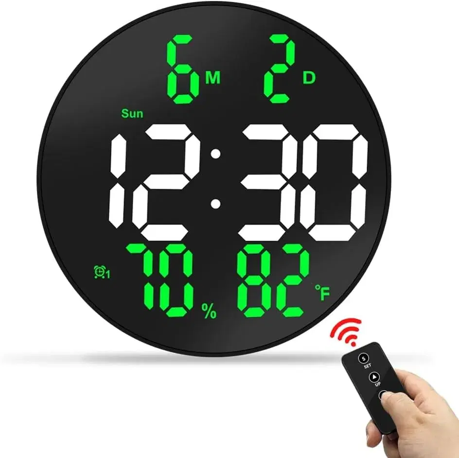 Modern wall /Table clock DS-3813L black housing Decor, with a remote Control, humidity, temperature and a calendar Round Dial Official Design