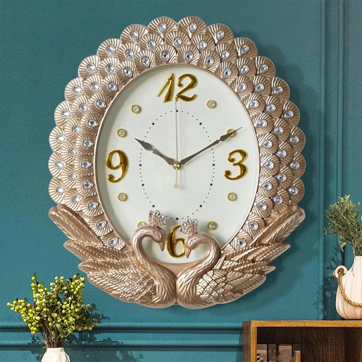 Mayur Wall Clock Big Size 45*35*7Cm Rose Gold Color