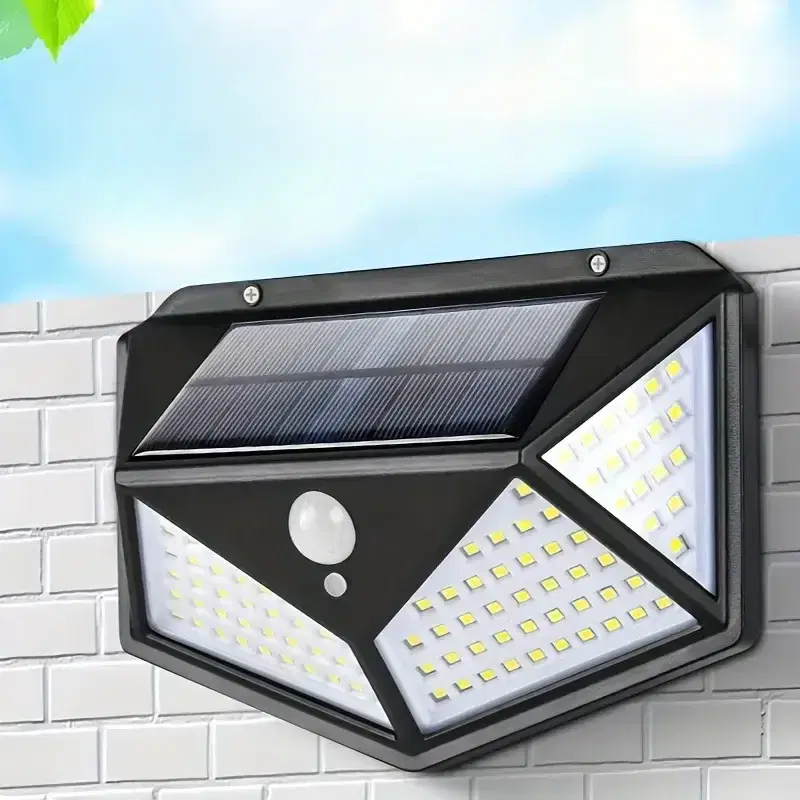 100 LEDs Rechargeable Motion Sensor Solar Interaction Waterproof Wall Lamp