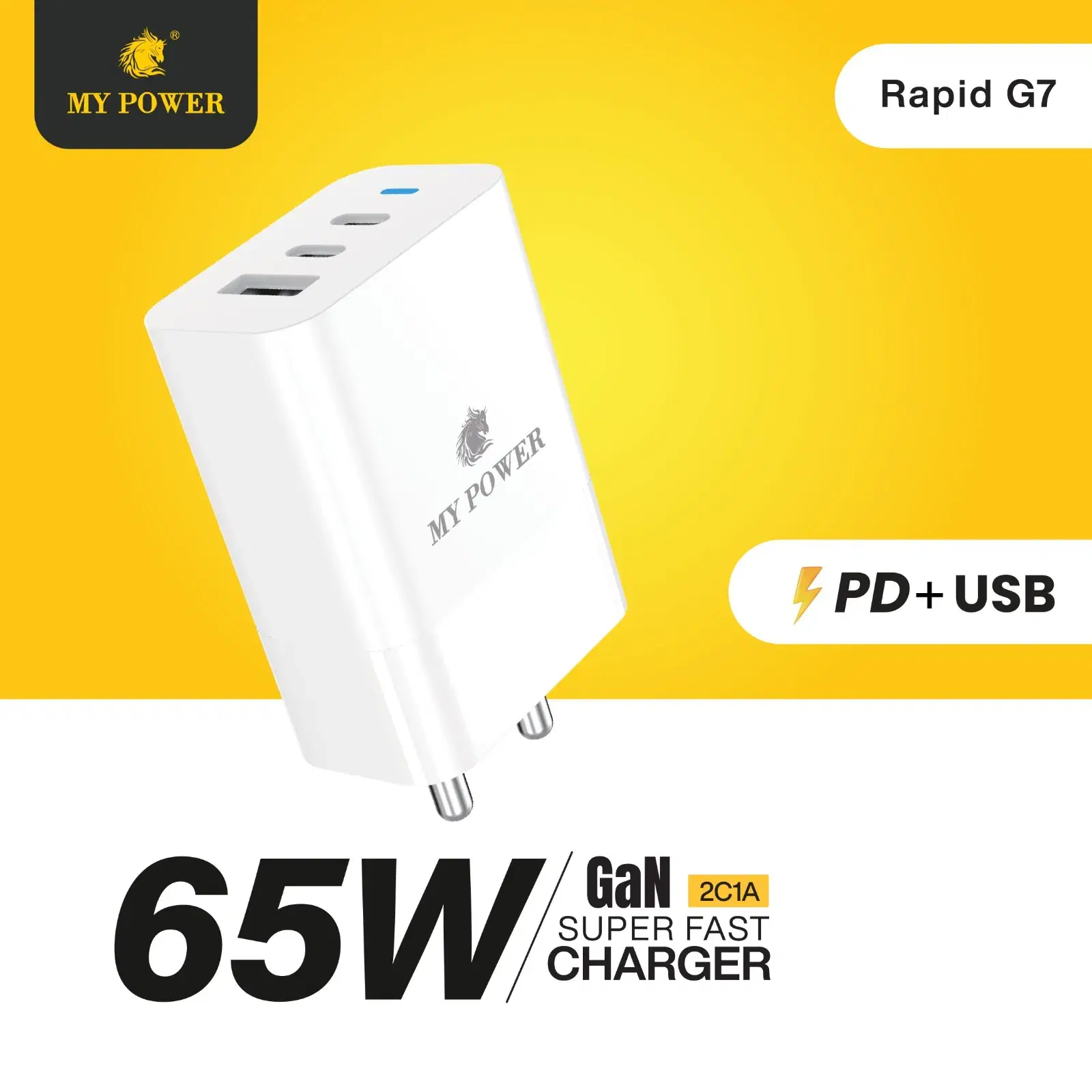 My Power Charger 65W, GaN 65W 2C1A Charger, Suitable for multiple phones and laptop Rapid G7 1 Year Warranty