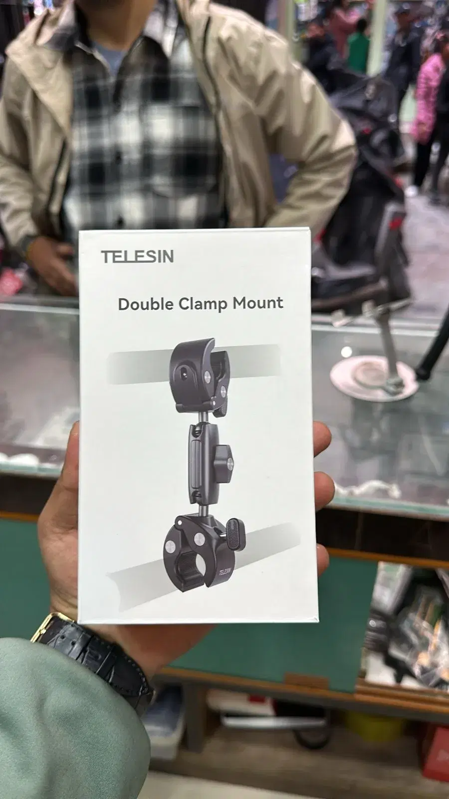 Telesin Double Clamp Mount | Camera Clamp Handlebar Bike Mount 360° Double Ballhead Magic Arm