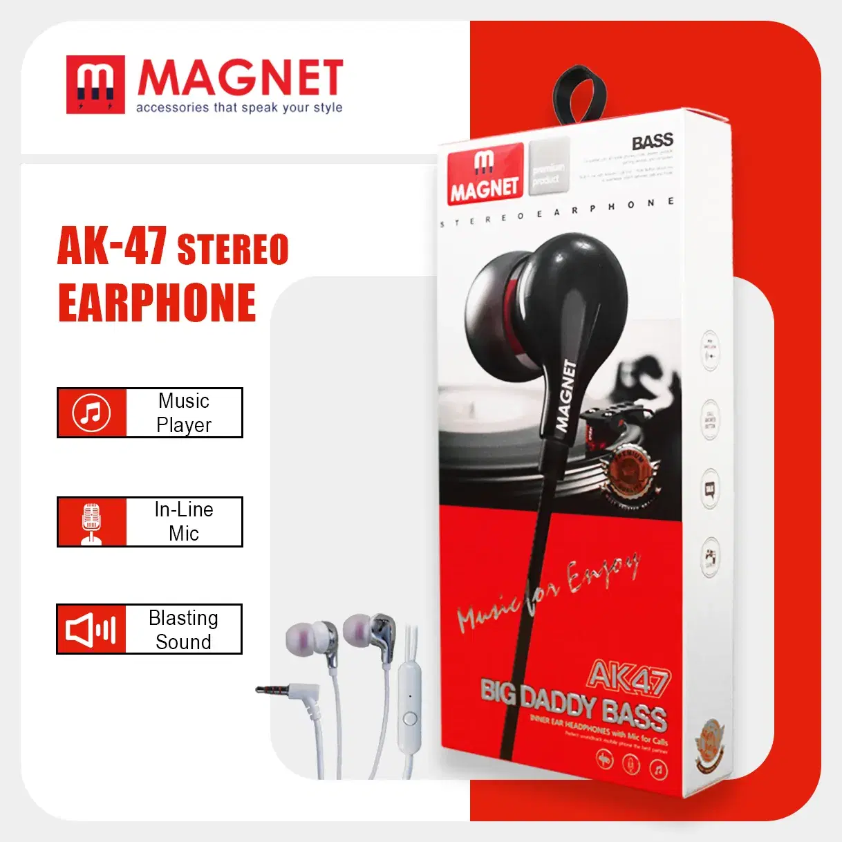 Magnet Ak-47 earphone | 3.5mm In Ear wired earphone | inear tip | Earphones