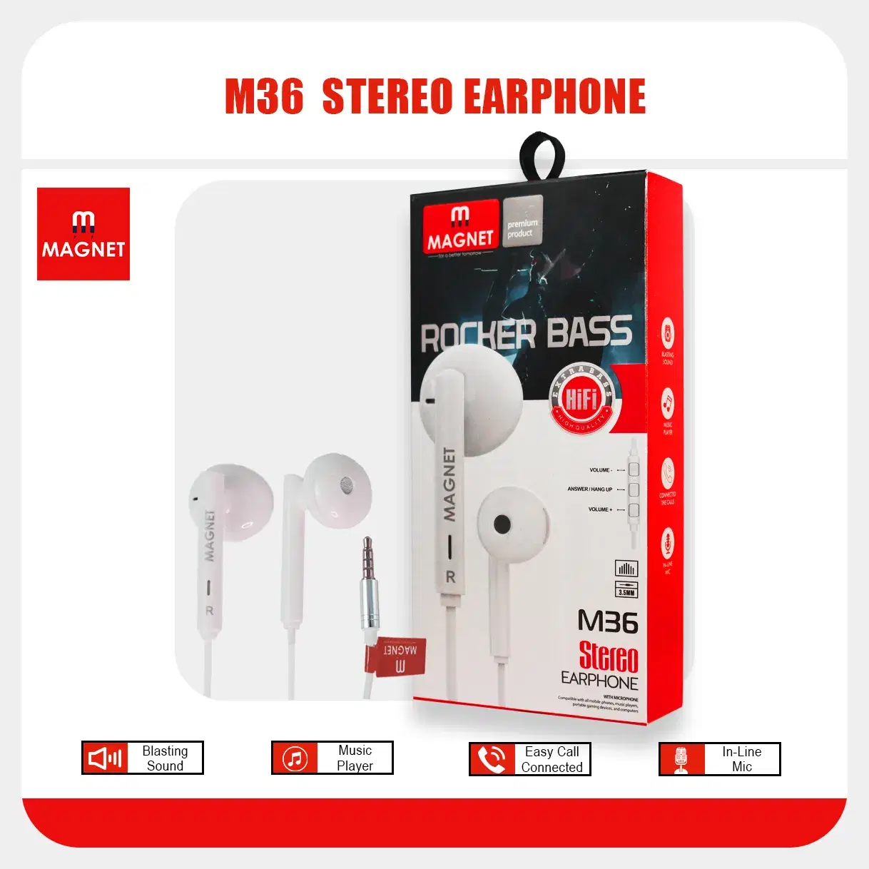 Magnet earphones | M 36 stereo earphone | wired earphone | Magnet 3.5mm earphones