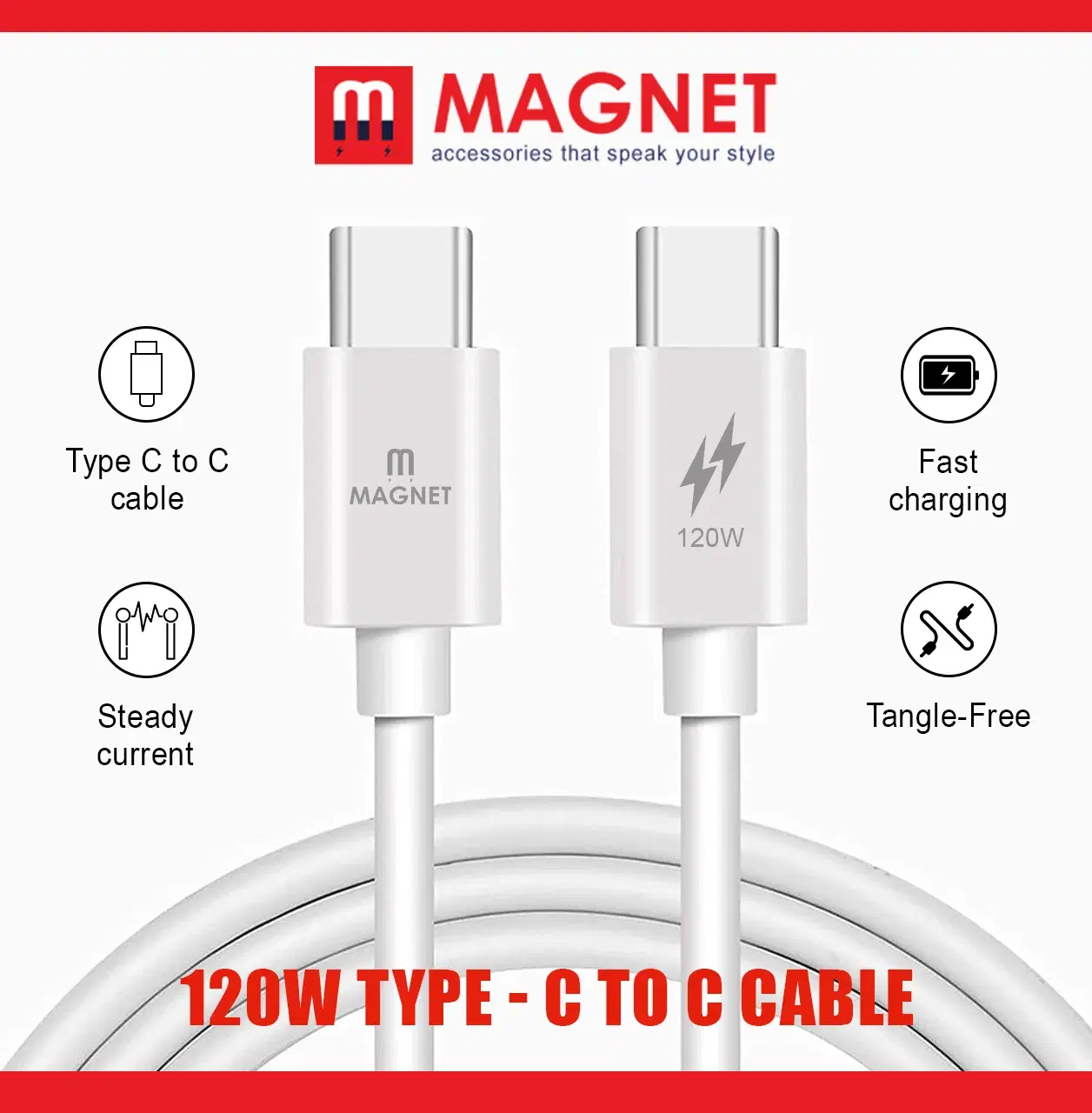 Magnet cable | Type c to c data cable | Supports 120w | Supercharge and high data transmission speed rate