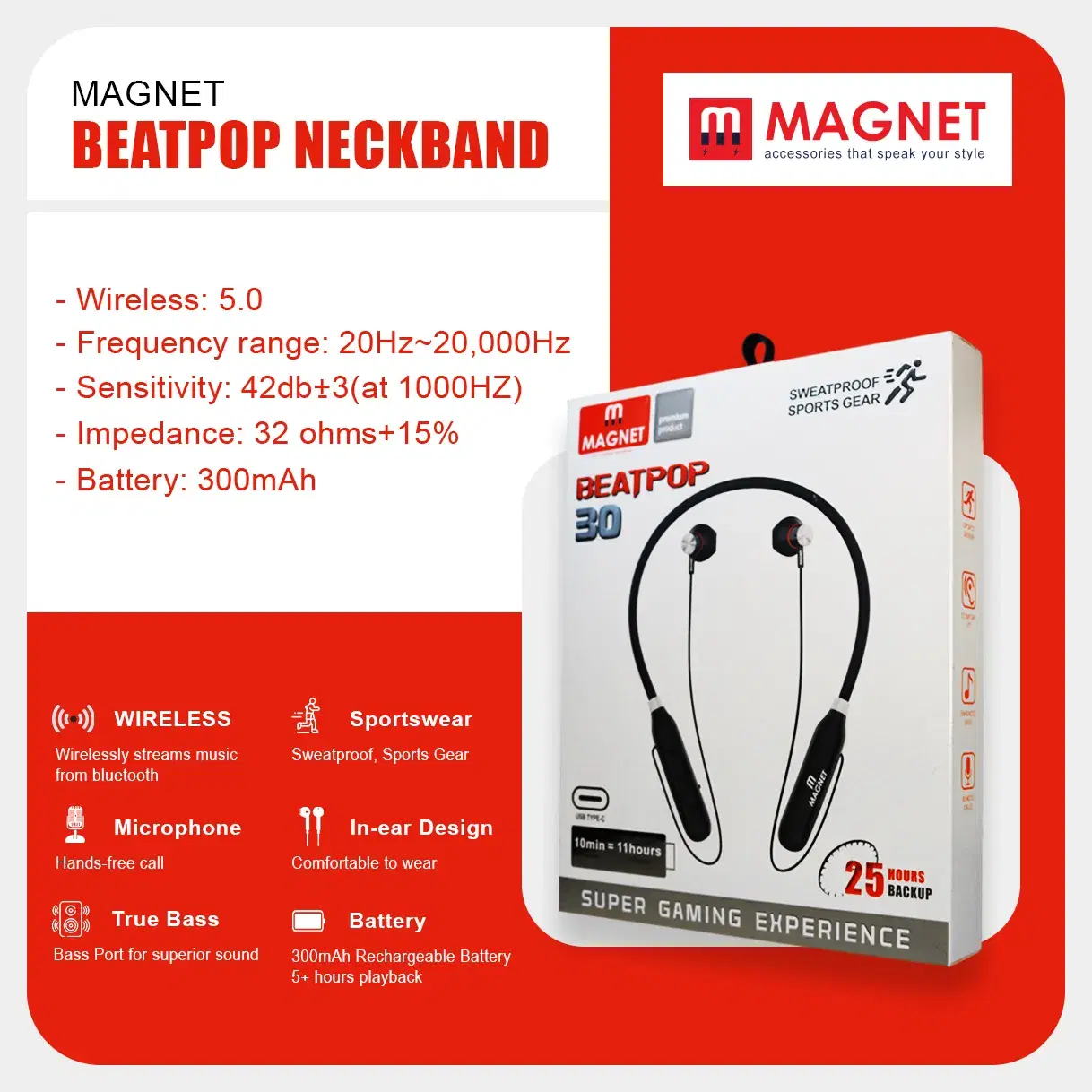 Magnet Neckband | Beatpop Neckband | Bluetooth Neckband with magnetic back