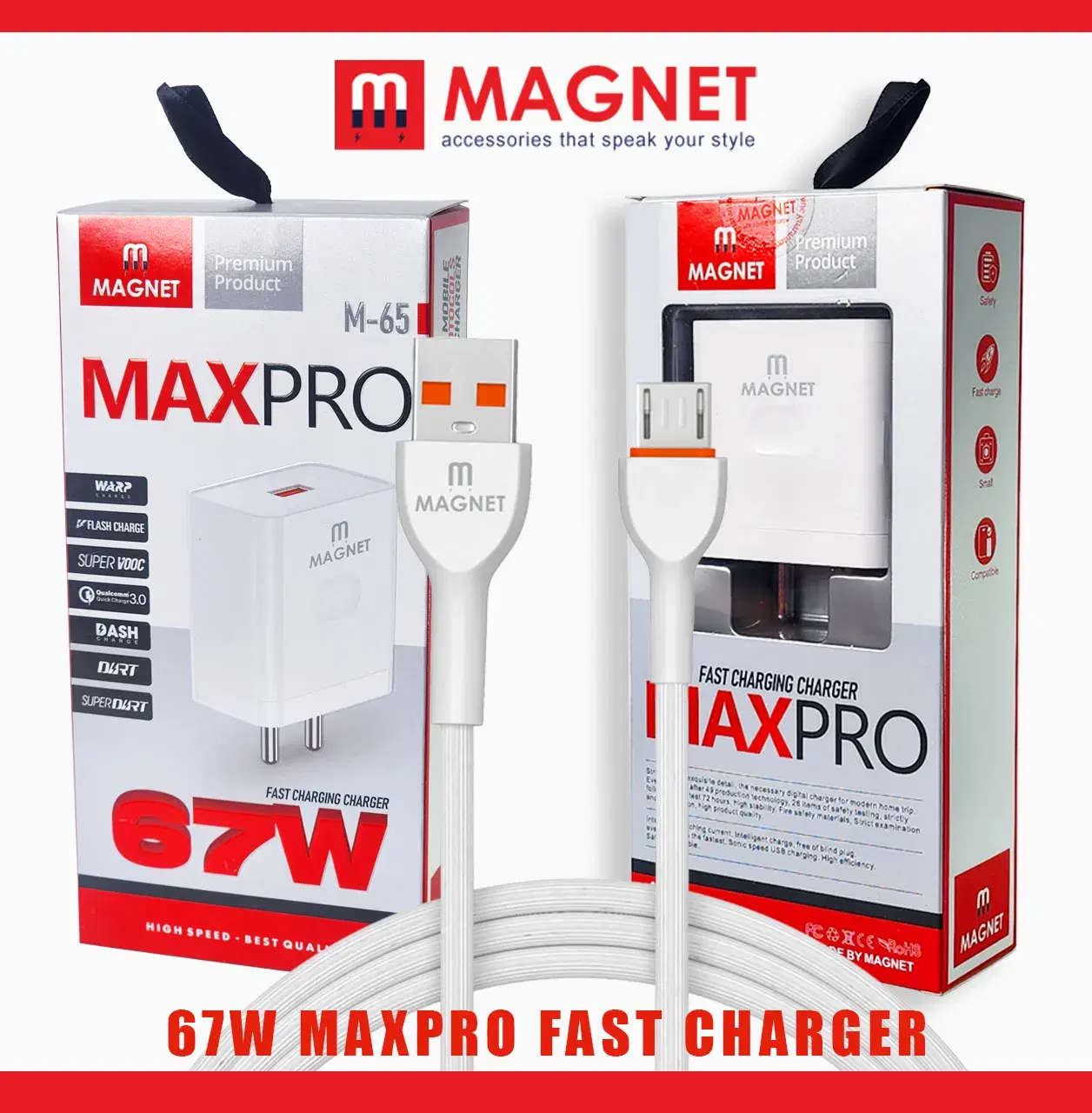 Magnet charger | M-65 maxpro 67W fast charger | Micro usb |