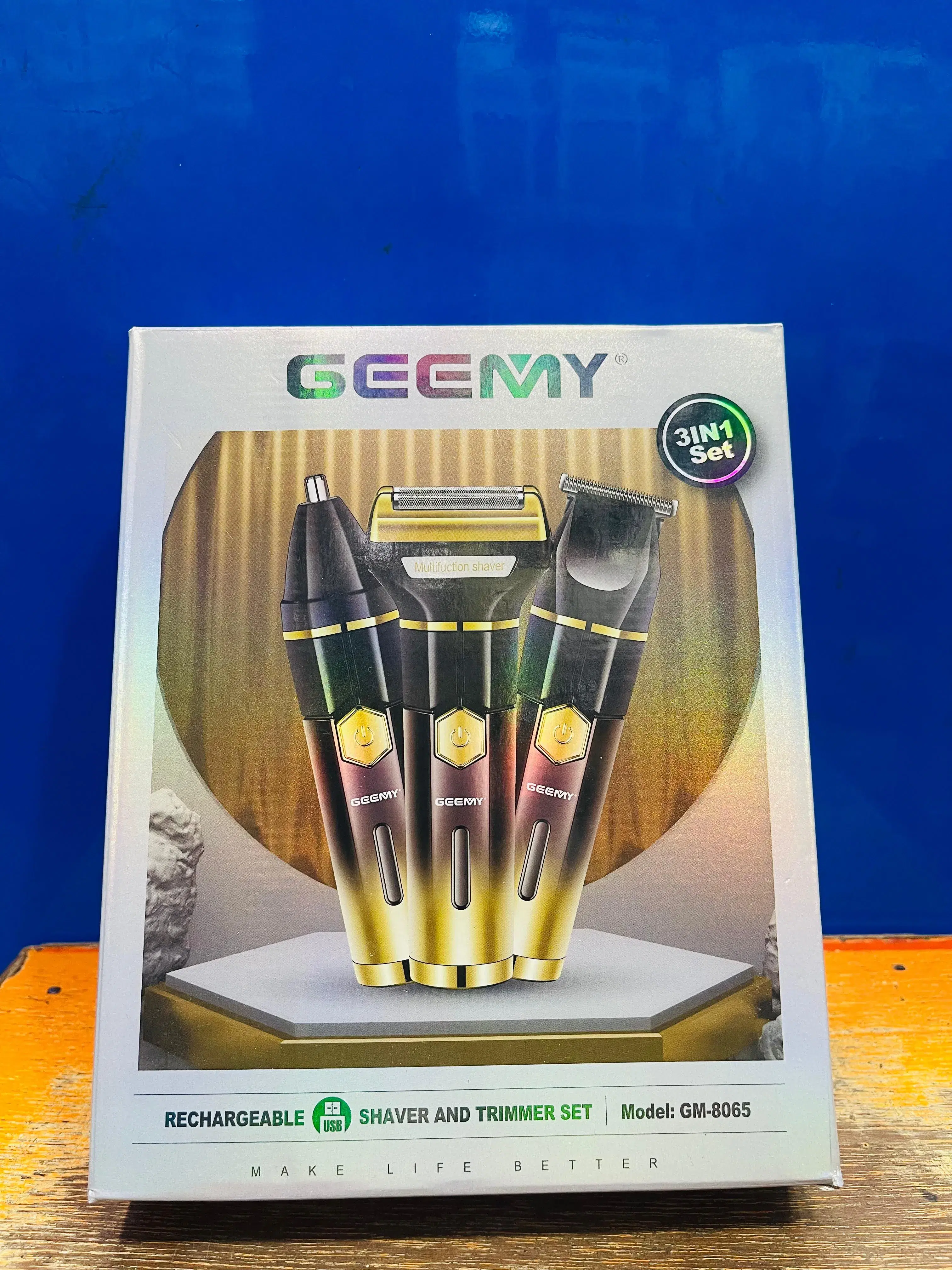 Gemmy GM 8065 Rechargeable 3 in 1 Set Shaver and Trimmer