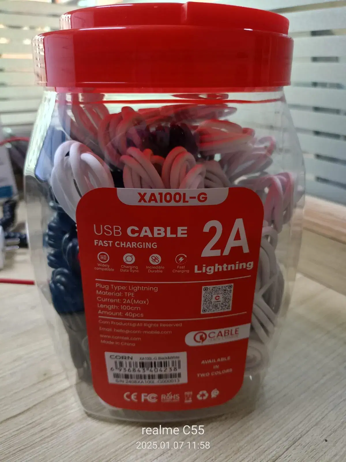 CORN Type Lightning Data Cable Box Jar l Type Lightning XA100LG l Set of 40 pcs