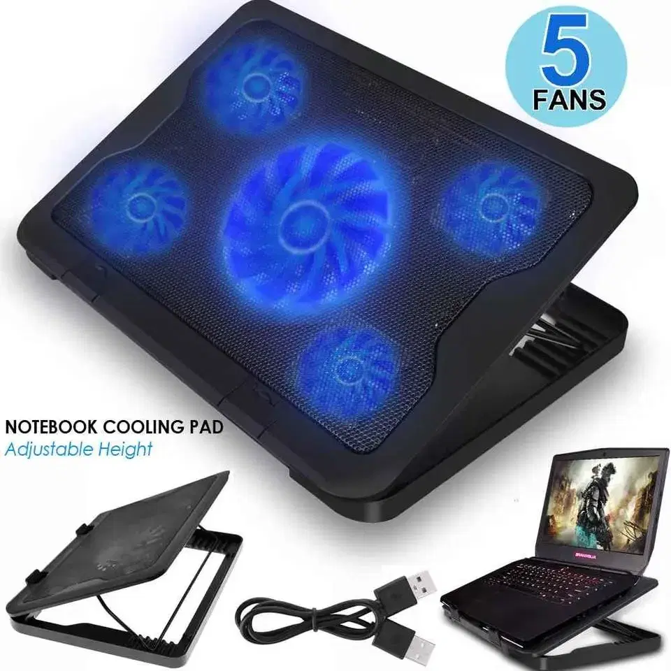 SY-C5 Laptop Cooling Fan With 5 Fans And LED Lights ,Laptop Cooling Stand ,5 Cooling Fans ,4 Levels Adjustable ,LED Light ,2 USB Ports ,Suitable for 9-15.6 Inch Laptops
